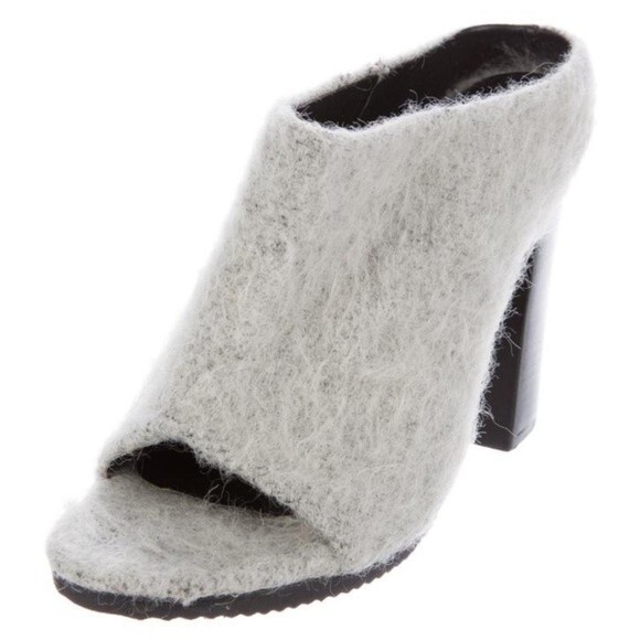 Tibi Leona Mohair Slide Mules in Ice Grey 39 - Picture 3 of 14